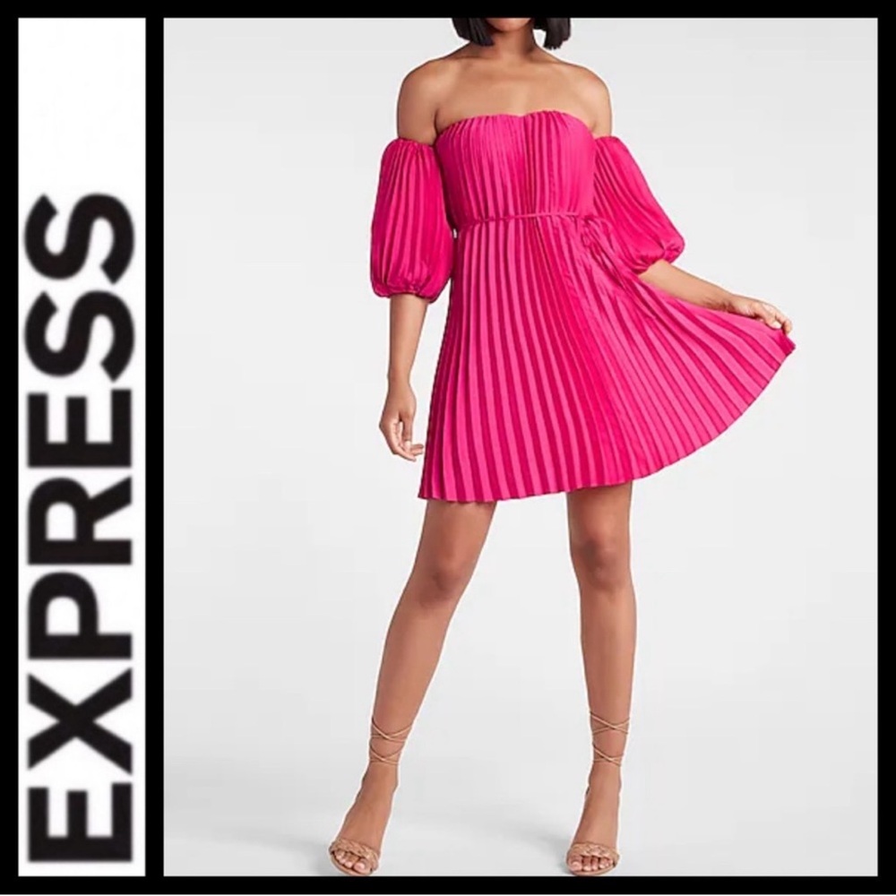Express Off the Shoulder Pleated Mini Dress
